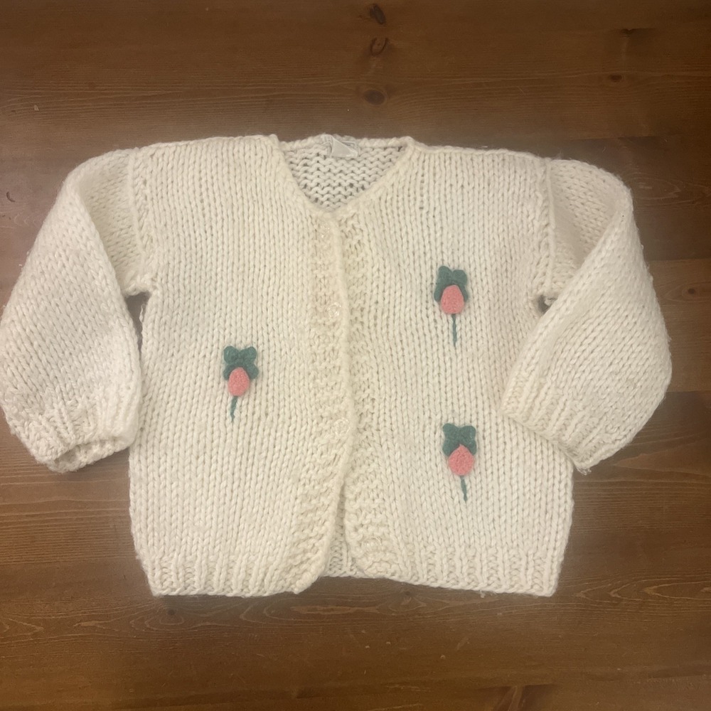 Vintage Made in‎ Italy For Jacobsons Cream Knit w/flower Sweater Toddler